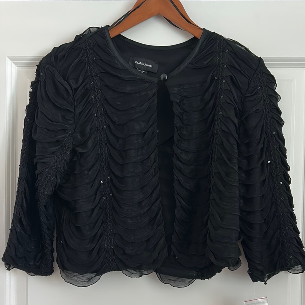 R & M Richards Black Textured Jacket with Sequin Accents